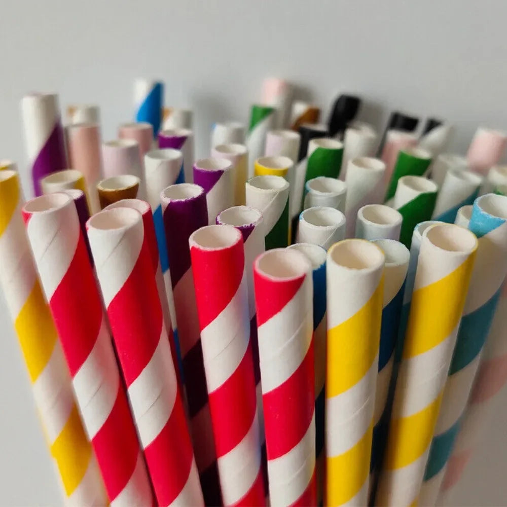 100 Bulk Packed Paper Straws Pattern Color -Biodegradable Drinking Straws Party Suppliers