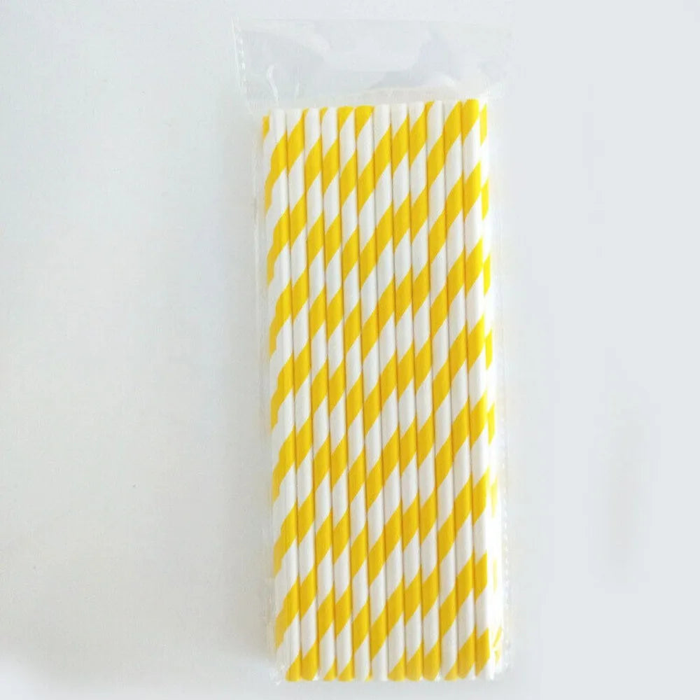 100 Bulk Packed Paper Straws Pattern Color -Biodegradable Drinking Straws Party Suppliers