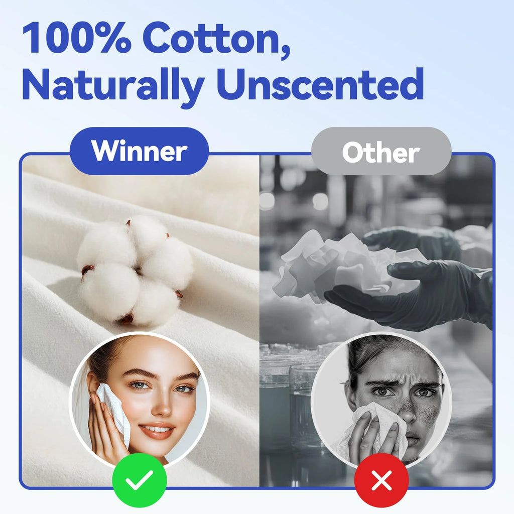Disposable Face Towels,100% Cotton Clean Face Towels,Large Make up Remover Wipes, 55 Count Biodegradable Face Cloths for Makeup Remover