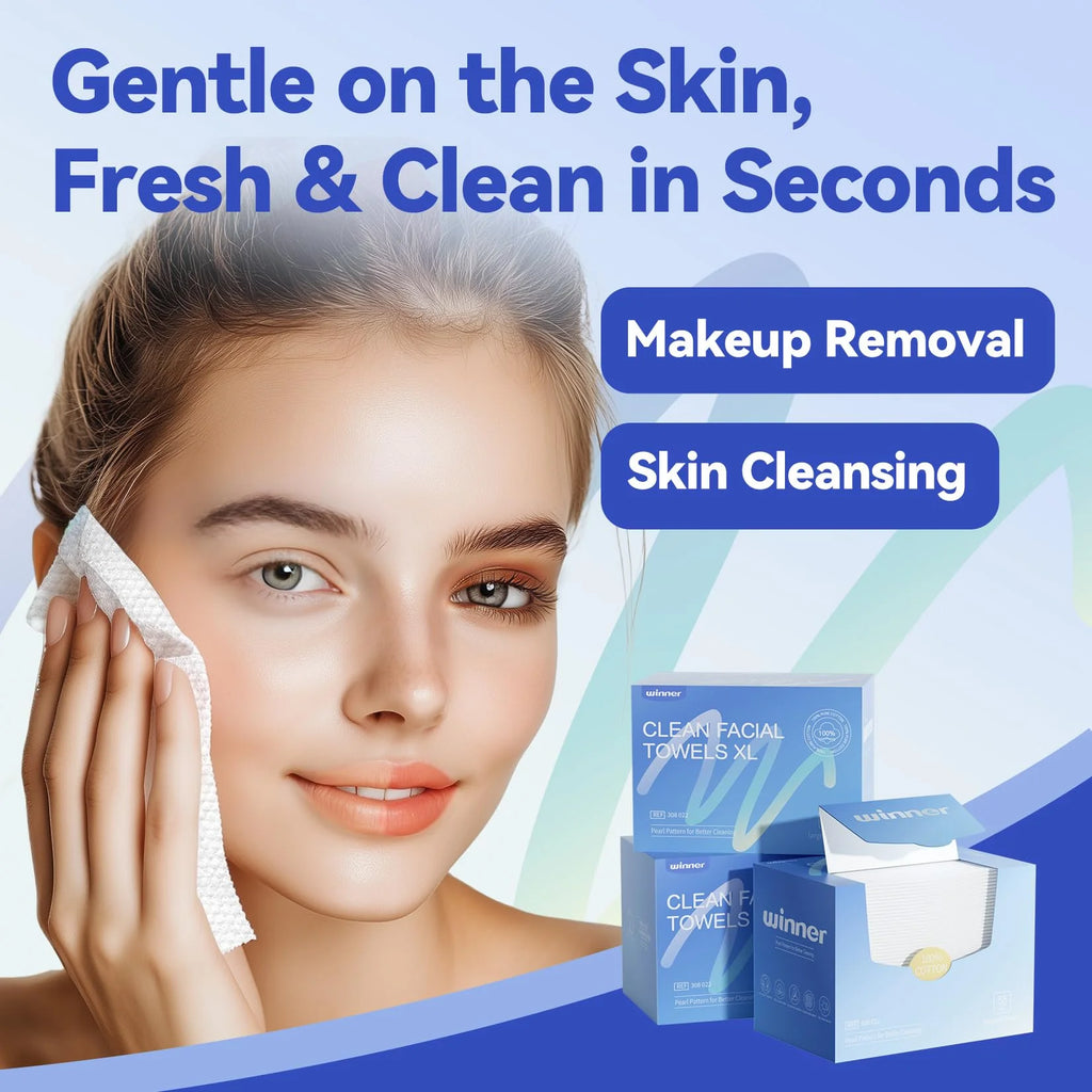 Disposable Face Towels,100% Cotton Clean Face Towels,Large Make up Remover Wipes, 55 Count Biodegradable Face Cloths for Makeup Remover