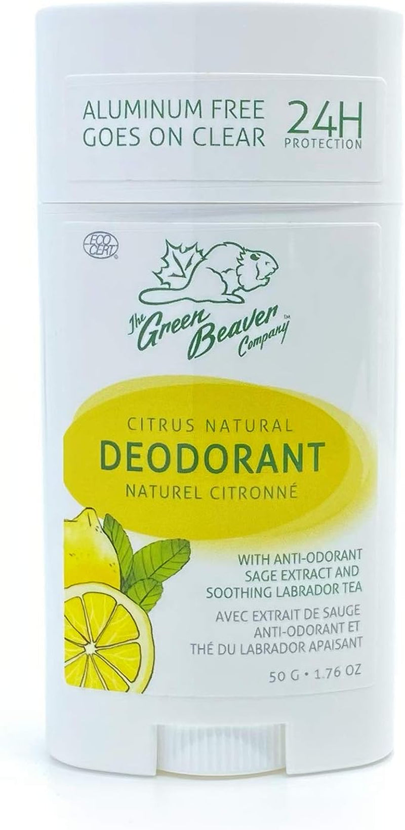 Green Beaver All Natural Body Deodorant, Paraben & Aluminum-Free, Vegan, for Normal & Sensitive Skin, Citrus, 1-Pack
