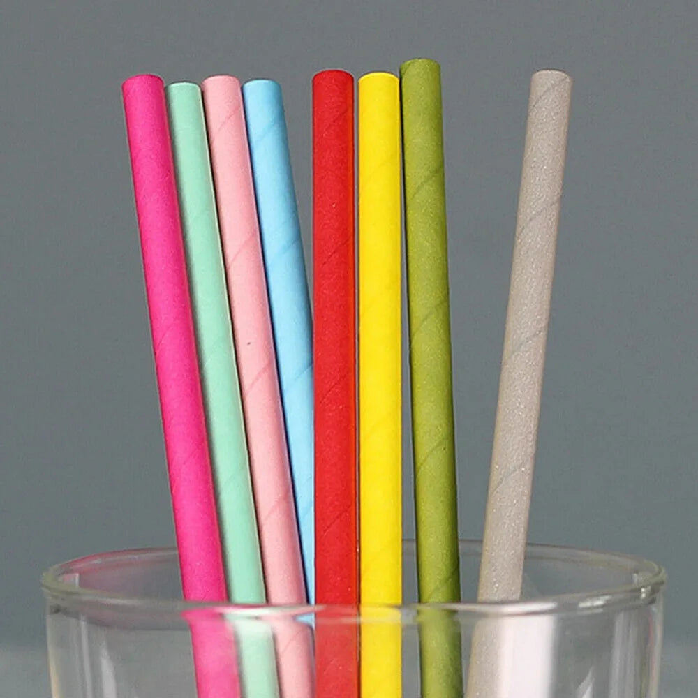 100 Bulk Packed Paper Straws Pattern Color -Biodegradable Drinking Straws Party Suppliers