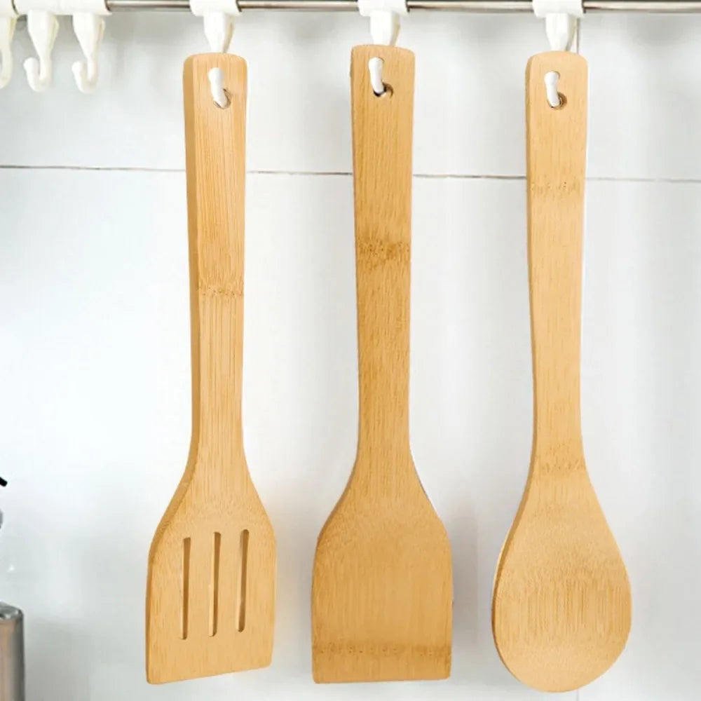 New 3Pcs Safe Bamboo Cookware Set Ecofriendly Durable Cooking Utensils Non-Stick Frying Pan Kitchen Accessories