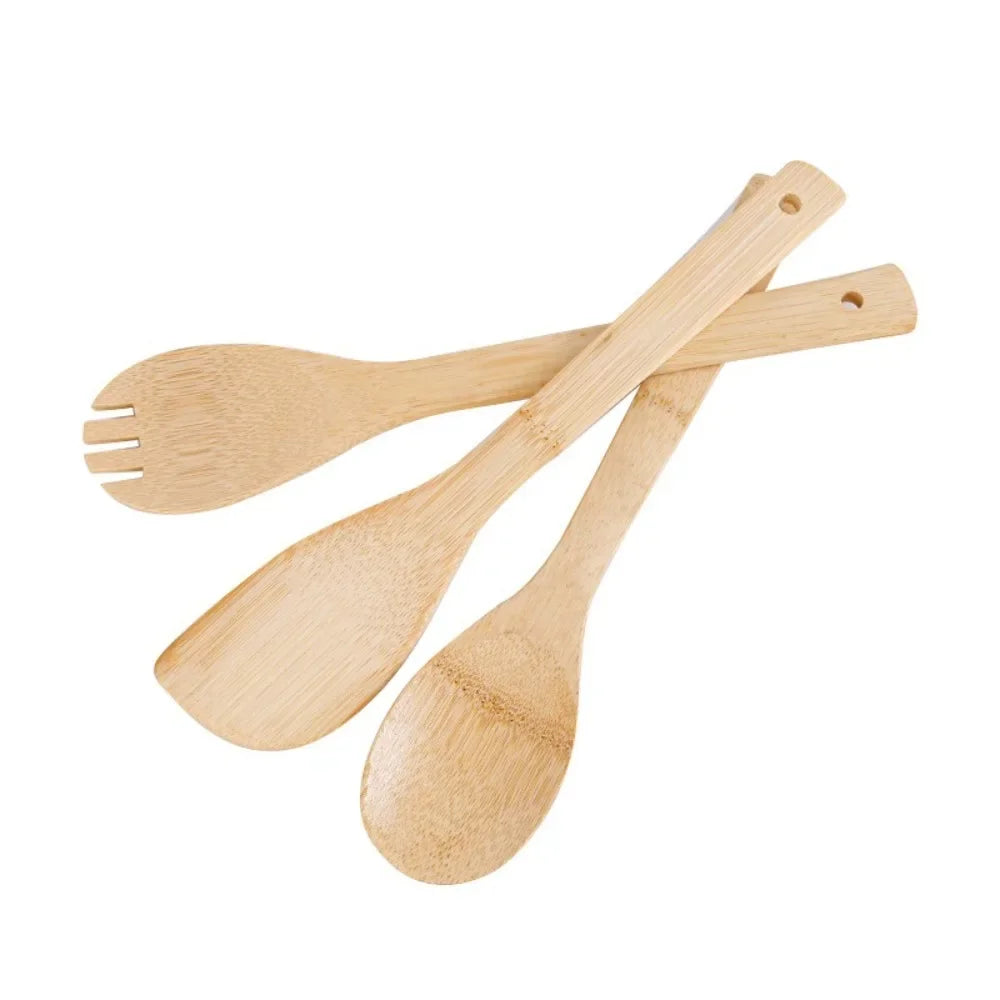 New 3Pcs Safe Bamboo Cookware Set Ecofriendly Durable Cooking Utensils Non-Stick Frying Pan Kitchen Accessories