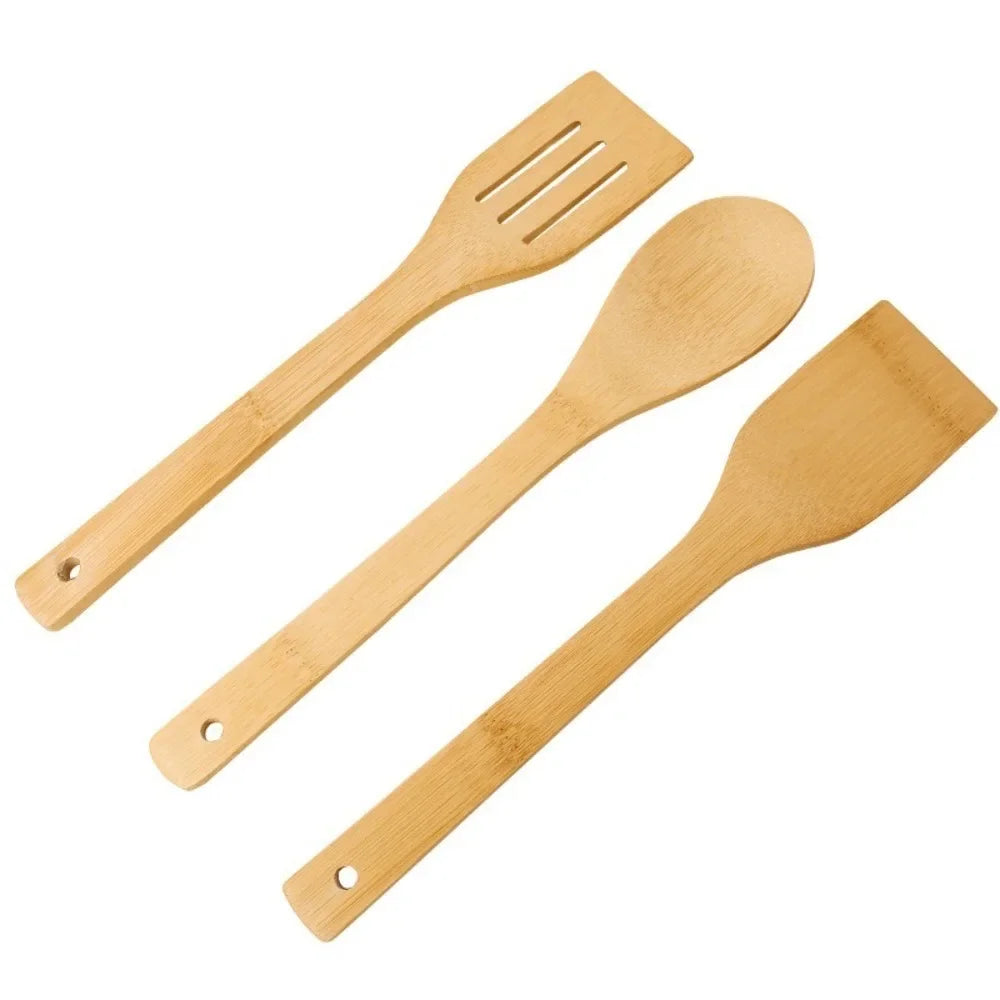 New 3Pcs Safe Bamboo Cookware Set Ecofriendly Durable Cooking Utensils Non-Stick Frying Pan Kitchen Accessories