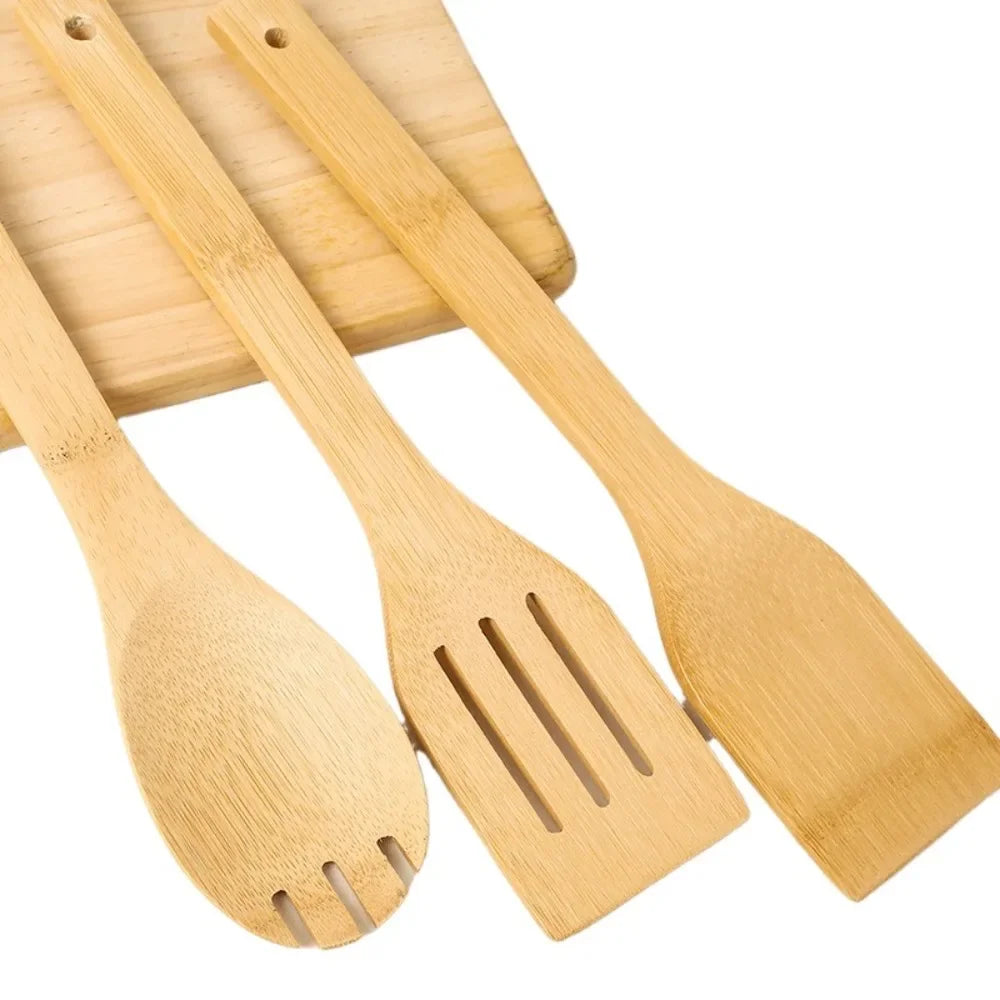 New 3Pcs Safe Bamboo Cookware Set Ecofriendly Durable Cooking Utensils Non-Stick Frying Pan Kitchen Accessories