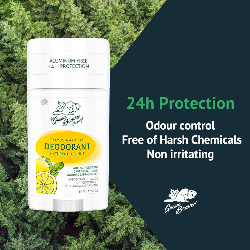 Green Beaver All Natural Body Deodorant, Paraben & Aluminum-Free, Vegan, for Normal & Sensitive Skin, Citrus, 1-Pack