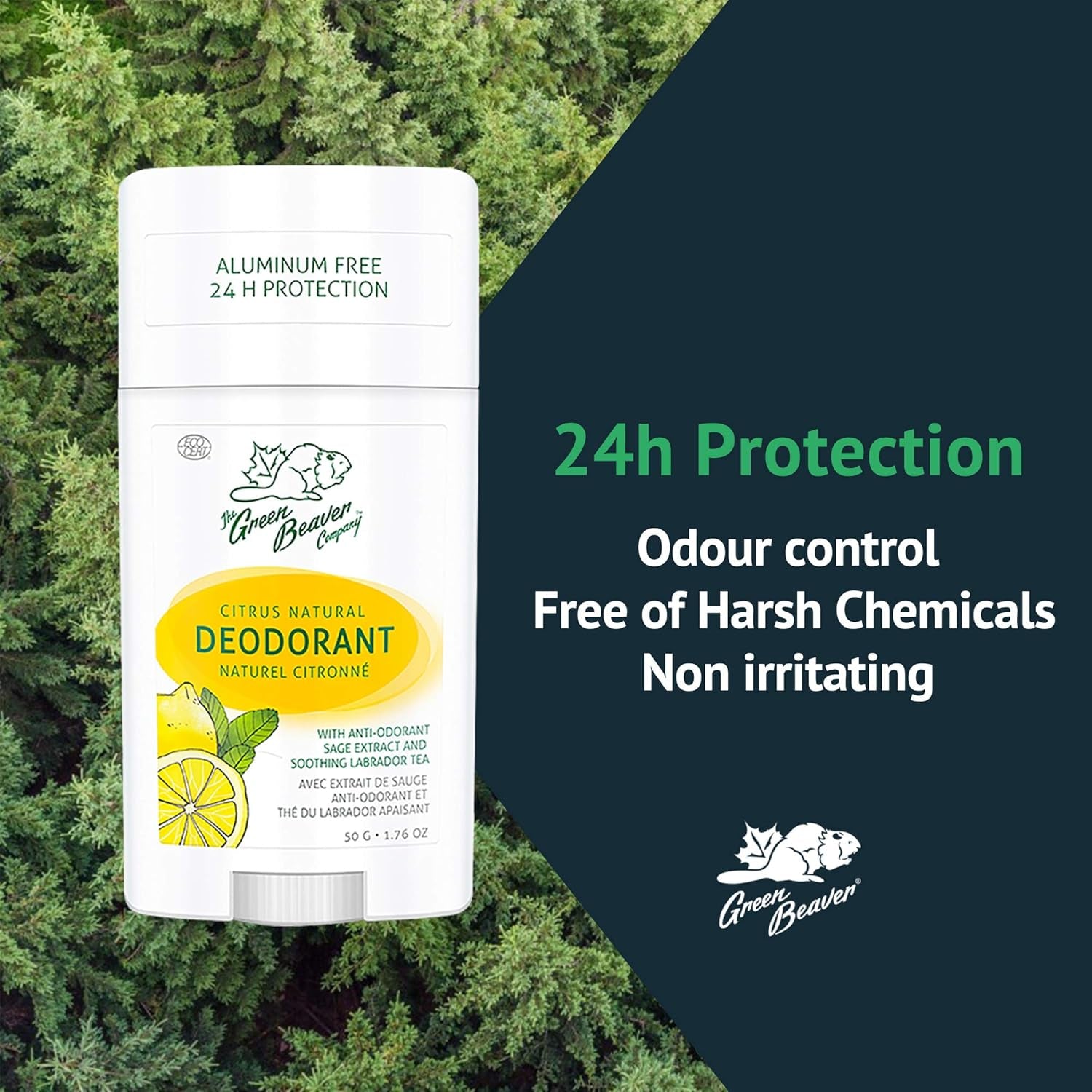 Green Beaver All Natural Body Deodorant, Paraben & Aluminum-Free, Vegan, for Normal & Sensitive Skin, Citrus, 1-Pack