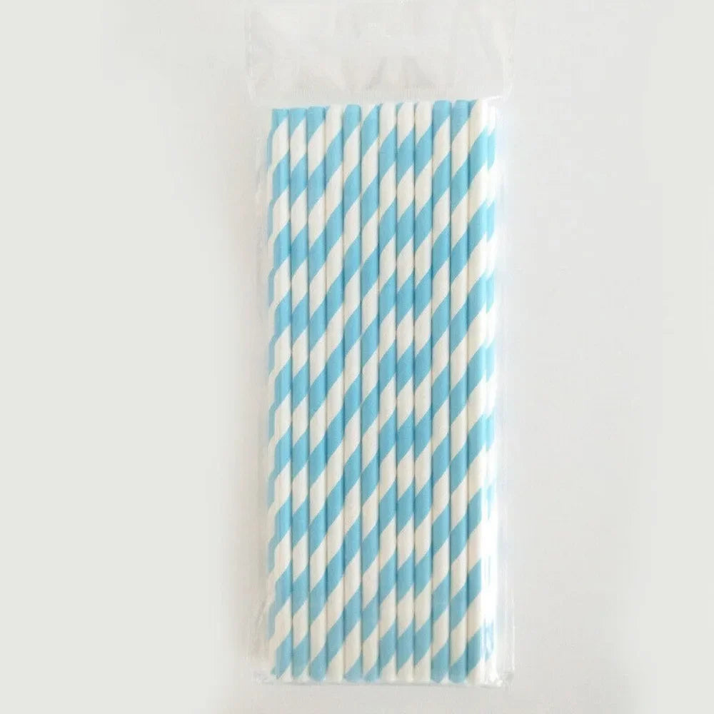 100 Bulk Packed Paper Straws Pattern Color -Biodegradable Drinking Straws Party Suppliers